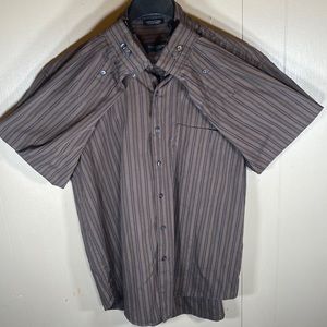 Van Heusen Large Brown/Black/Blue/White Striped Dress Shirt